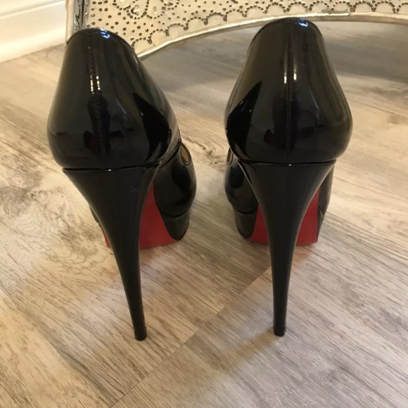 Christian Louboutin Lady Peep Black Patent High Heel Platform EUC see soles ❤️ - Picture 7 of 11